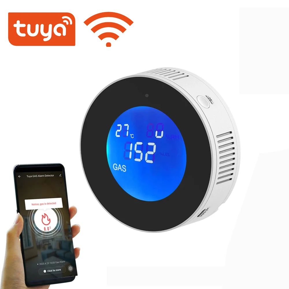 Умный датчик газовой сигнализации Tuya, Wi-Fi, датчик температуры горючих газов с ЖК-дисплеем, работает с приложением Smart Life от AliExpress WW