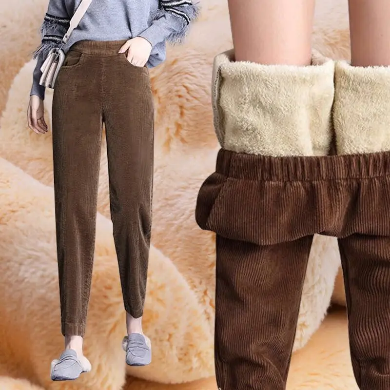 

2020 Band Women Pant Winter Thick Lambskin Cashmere Pants Warm Female Casual Pants Loose Harlan Pants Long Trousers Plus Size