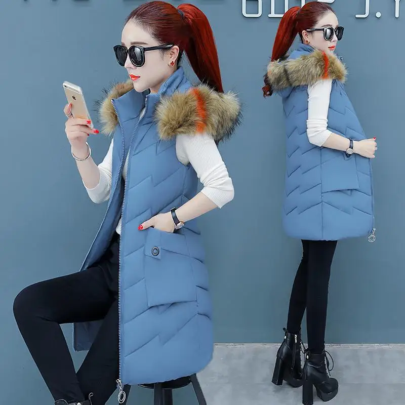 Женский Длинный жилет с капюшоном зимний женский толстый теплый без рукавов