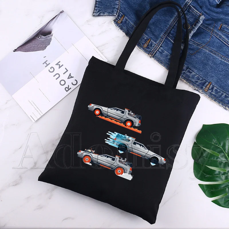 

Back To The Future New Arrives Art Canvas Bag Totes Simple Print Shopping Bags Girls Life Casual Pacakge Black