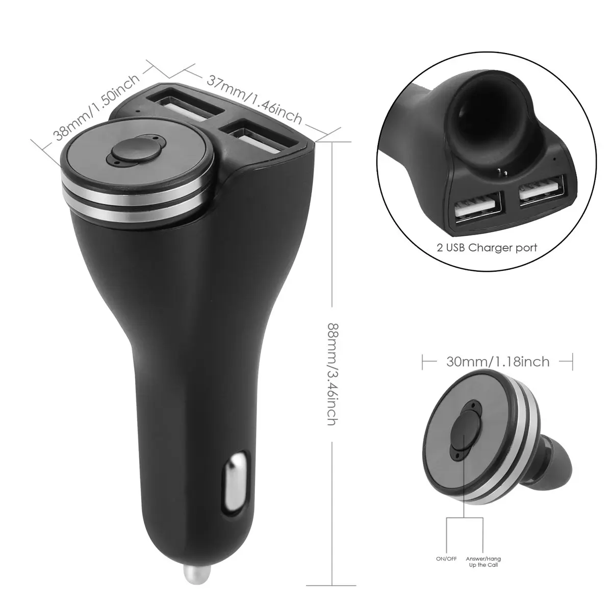 12 ~ 24V 2 в 1 Dual Порты и разъёмы автомобиля Зарядное устройство Bluetooth Беспроводной