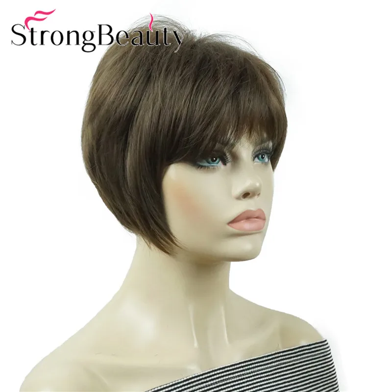StrongBeauty короткие прямые парики мягкие волосы слоистые локоны Омбре блонд/Красный синтетический парик