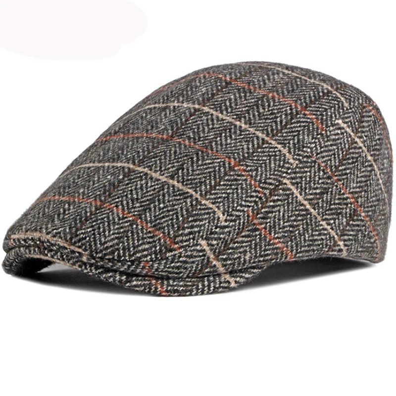 HT2903 Berets Autumn Winter Hat Men Women Vintage Plaid Ivy Newsboy Flat Cap Retro Artist Painter Wool Hat Adjustable Beret Cap uspop new plaid berets fashion women wool beret casual autumn winter wool hat vintage painter hat