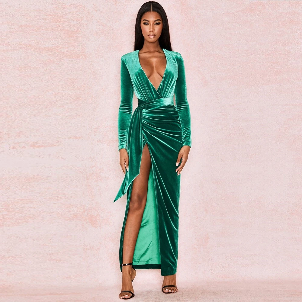 2019 модное сексуальное женское синее платье с глубоким v образным вырезом и