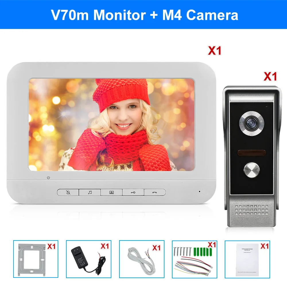 V70M with M4 7 дюймов TFT видео дверной звонок Домофон Системы видео-телефон двери 700TVL открытый Камера дверной звонок ИК Ночное видение Цвет монитор - Цвет: V70M with M4