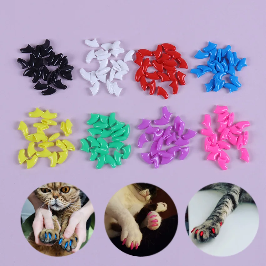 

20PCS Soft Cat Nail Caps Pet Paw Claws Nail Grooming Protector Cover With Free Adhesive Glue Applicator Pet Grooming Supplies