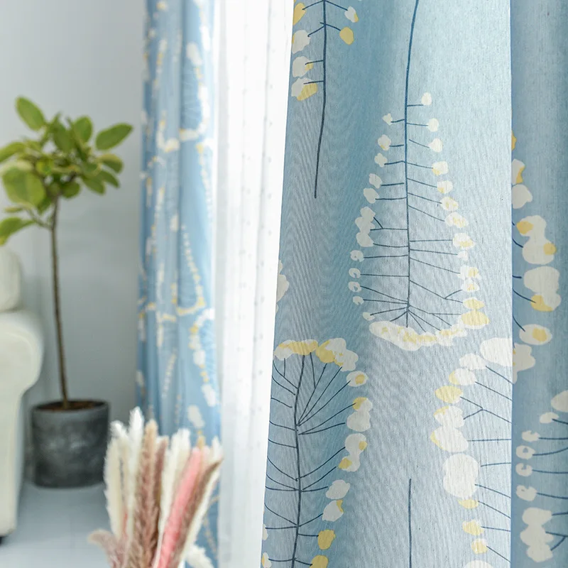 

Nordic Style Modern Minimalist Fresh Garden Curtains for Living Room Bedroom Polyester Cotton Printed Curtains Tulle Custom