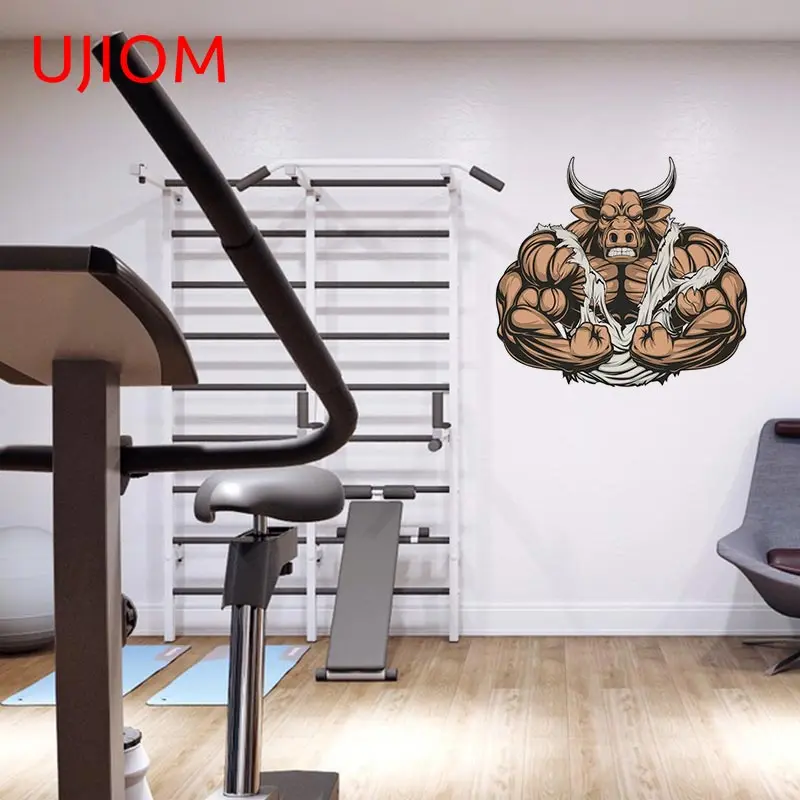 

UJIOM Muscle Handsome Cow Wall Sticker Personality Window Glass Decal Vinyl Mural Waterproof Gym Home Decoration Scratchproof
