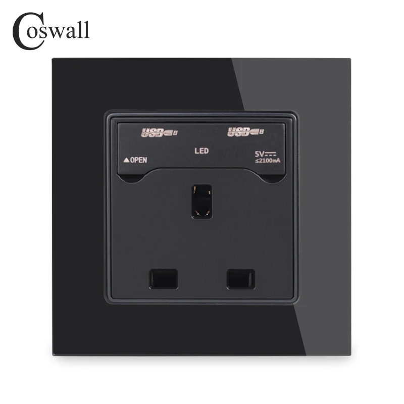 Coswall Хрустальная стеклянная панель 13A розетка стандарта Великобритании с двойным