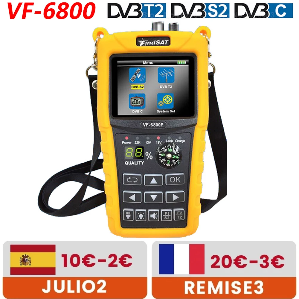 Фото VF 6800 DVB T2 S2 C спутниковый искатель 2000mA Батарея MPEG4 Sat Finder метр 2 4 дюймов ЖК дисплей T S