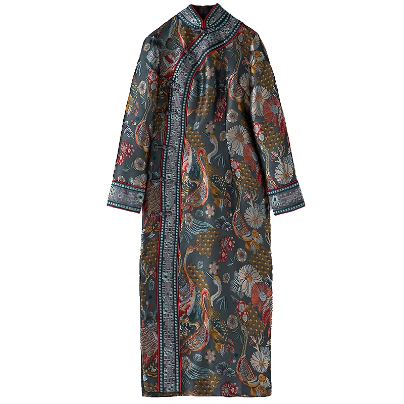 Женское жаккардовое платье Ципао облегающее в китайском стиле с вышивкой и