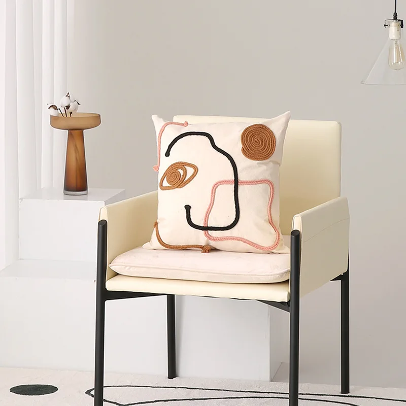 

Rainbow Cushion Cover Black Stripe Pillow Cover Rope Embroidery Pink 45x45cm Square Home Decor Pillows Living Room Bed Room