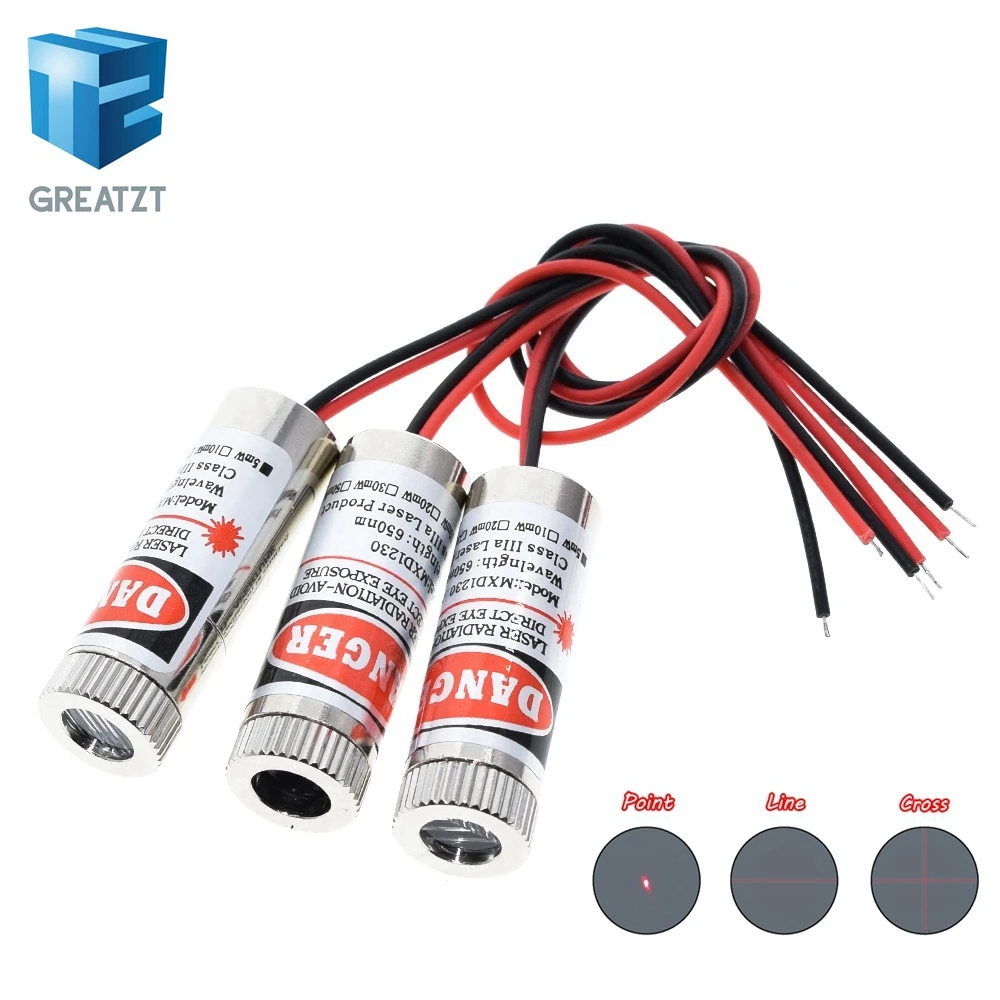 Головка лазерного модуля 650 нм 5 МВт с красной точкой/линией/крестом стеклянная