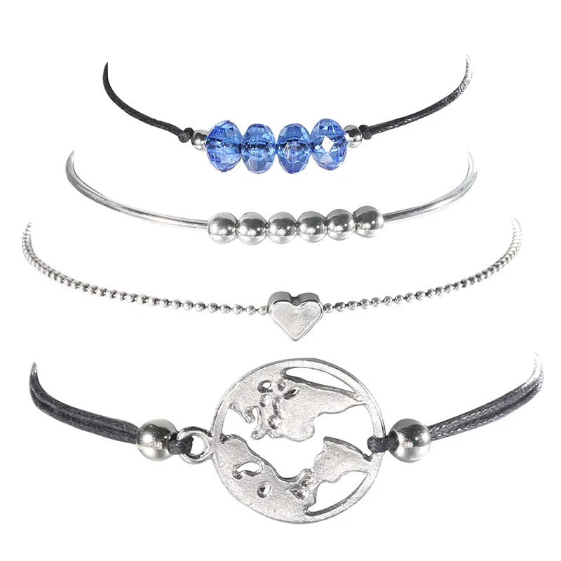 2019 модный тканый браслет в форме сердца карта Циркон 4 шт. набор Ювелирные