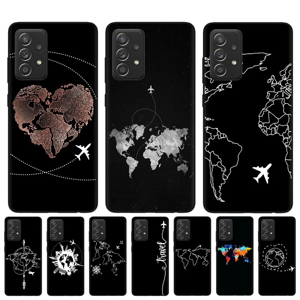 Дорожные мягкие чехлы из ТПУ с картой мира для телефонов Samsung Galaxy A52 A72 A32 A42 A02 A12
