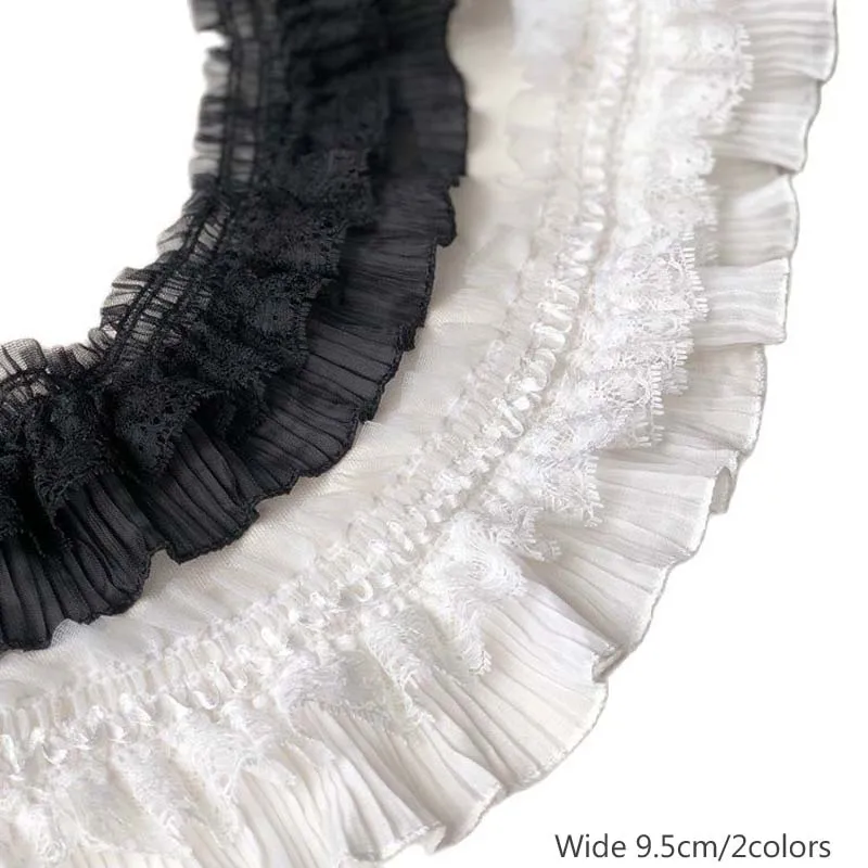 

9.5cm Wide HOT white black elastic lace fabric trim ribbon collar DIY sewing applique Flower embroidered guipure Wedding decor