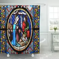 Nativity Scene Stained Glass Window in The Cathedral Shower Curtain Bathroom Sets