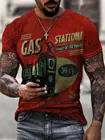 Мужская футболка с 3d принтом в уличном стиле, летняя футболка большого размера с коротким рукавом и изображением заправочной станции