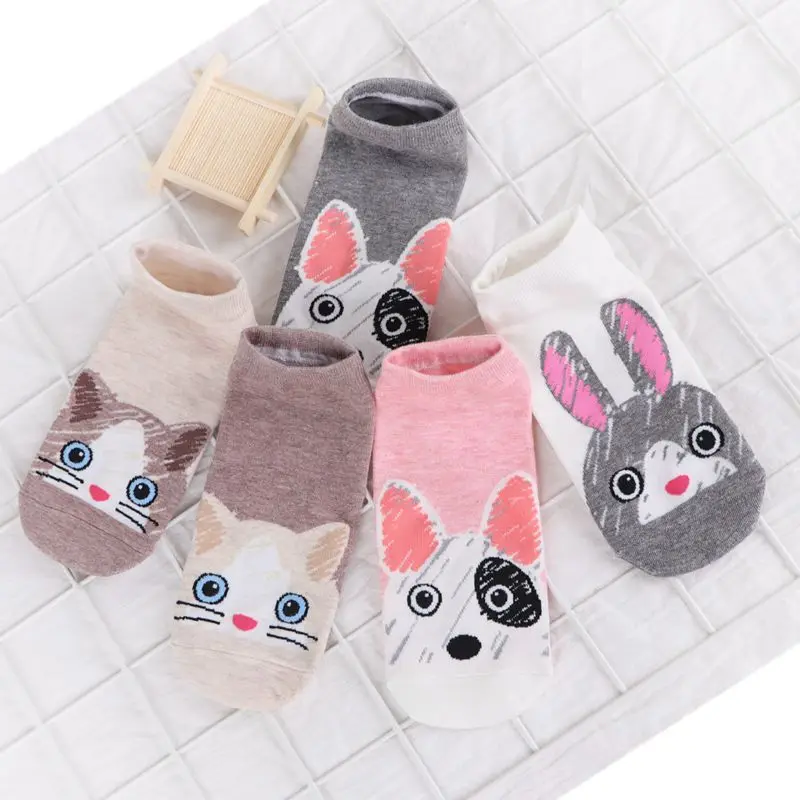 

Милые короткие носки с кроликом, женские, лето животное, мультяшная кошка, забавная лодка, розовые, кавайные, хлопковые незаметные носки