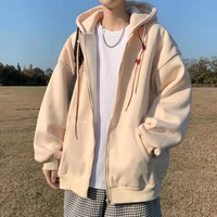 sweater mens winter plus velvet thick japanese solid color hooded cardigan jacket ins trend loose korean baseball uniform