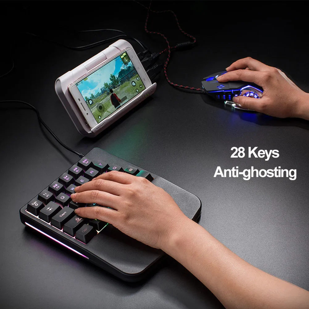 Новая Проводная мини-клавиатура с 28 клавишами радужная подсветка одна рука USB