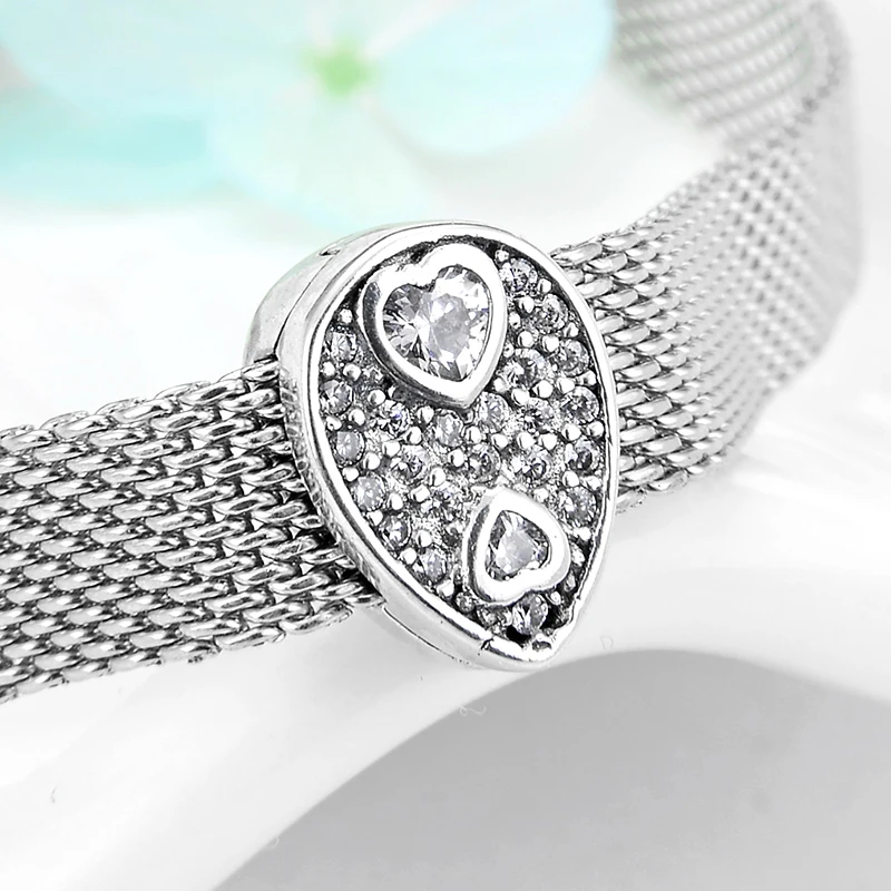 Romantic 925 Sterling Silver Teardrop-shaped luminous CZ clips beads Fit Original reflection Clip Charm Bracelet Jewelry | Украшения и