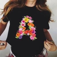 summer 3d printing flower 26 letters harajuku t shirt fashion trend short sleeved casual street hip hop tees top womens clothin