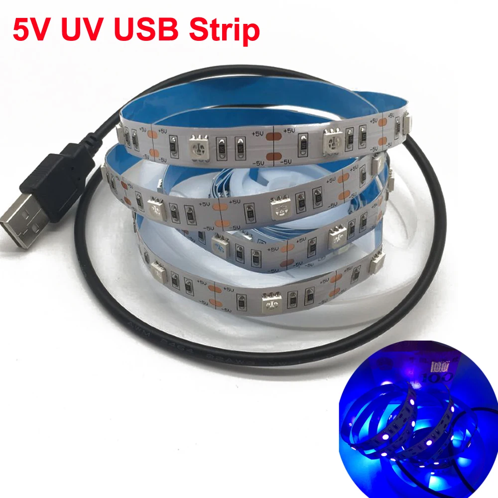 50 см 1 м 1,5 м 2 м USB СВЕТОДИОДНЫЙ УФ-лента лампа 5050 SMD 30 светодиодный s/m DC 5 В USB Ультрафиолетовый гибкий светодиодный свет IP30 IP65
