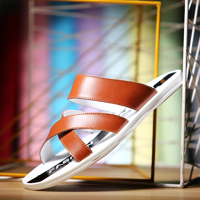 

Sandalen Herren Flip-flops Sandalias De Cuero Para Hombre Sandale Homme Ete Flip Flops Leather For Man Verano Sandel Men Rubber