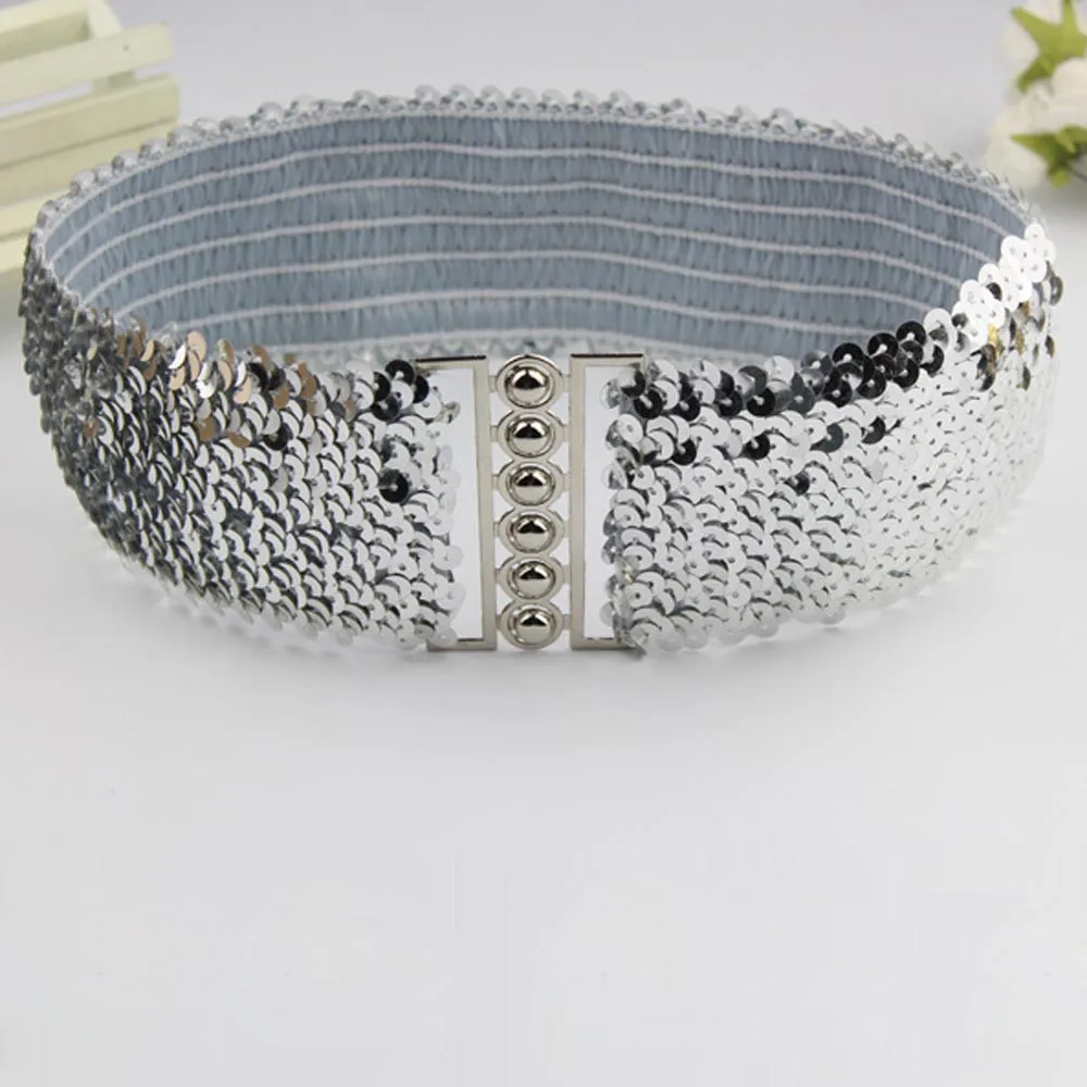 Женский винтажный широкий пояс SAGACE элегантный однотонный с блестками ручной