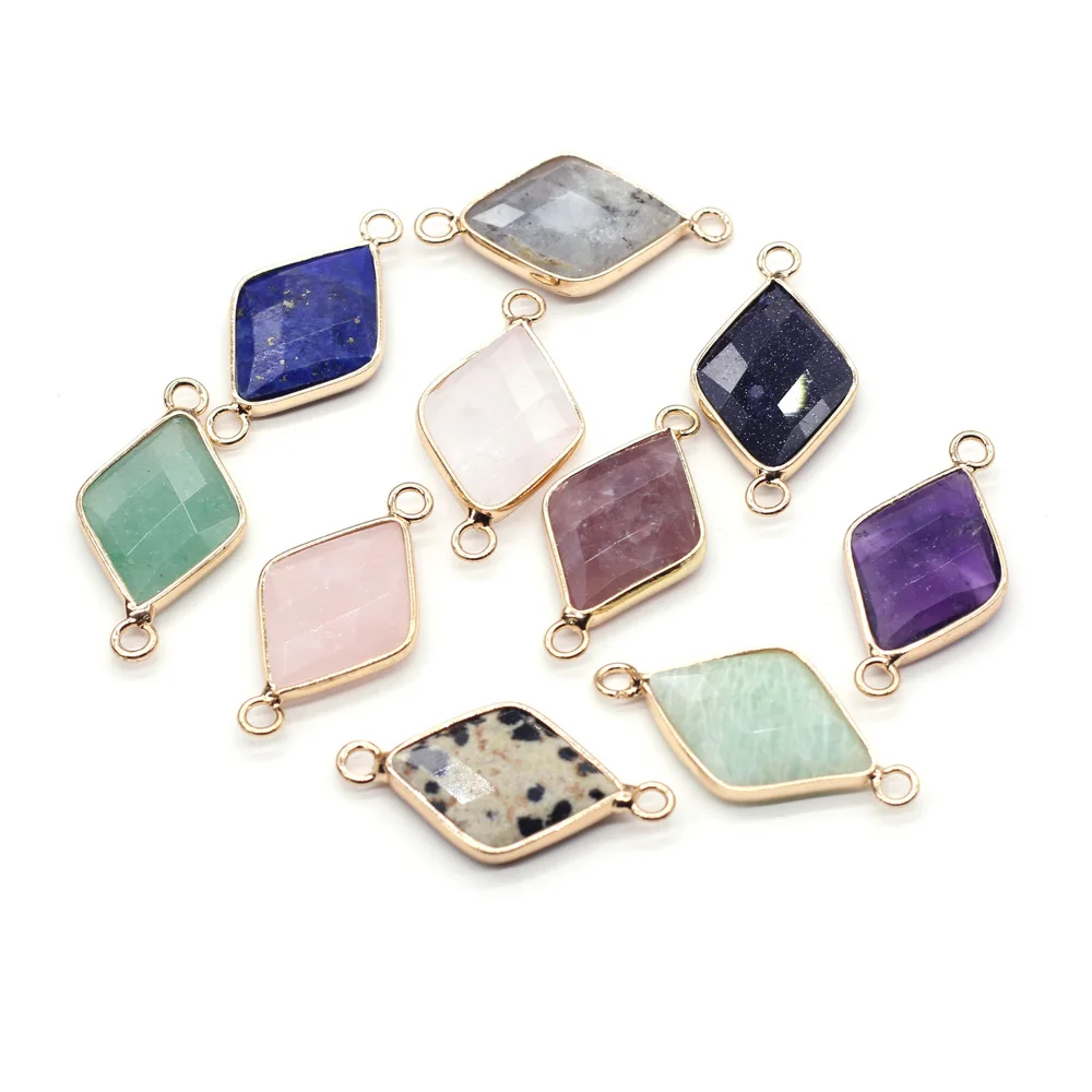 

Natural Stone Pendants Connectors Rhombic Faceted Crystal Agates Jades Stone Charms for Jewelry Making Necklace Bracelet Gift