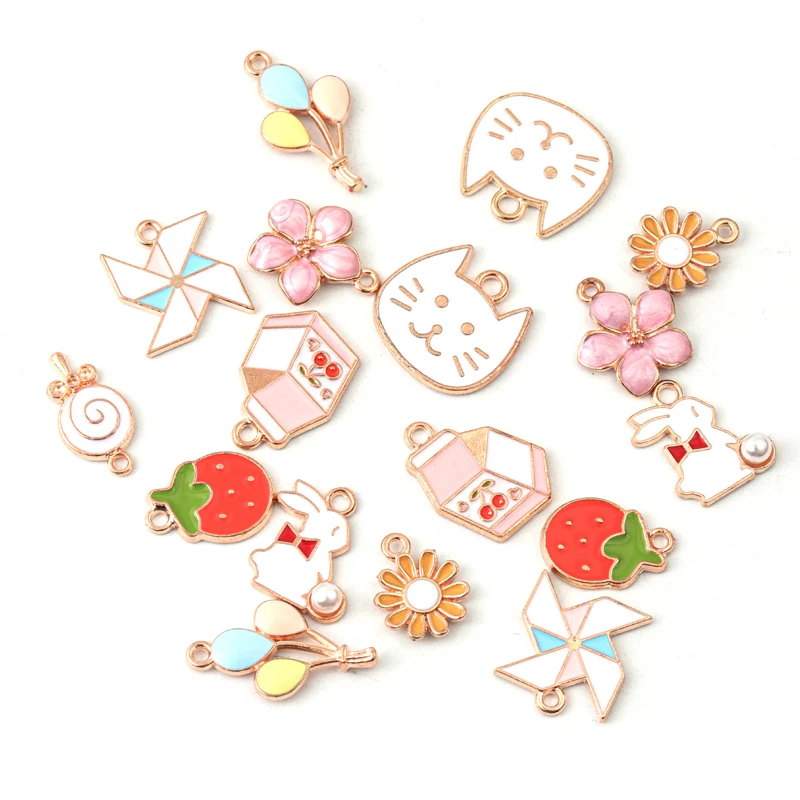 

10pcs/lot Cat Flower Colorful Enamel Charm For Jewelry Making Fashion Earring Pendant Necklace Bracelet Charms Jewelry Pendant