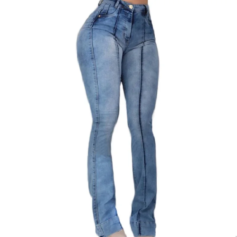 Джинсы женские винтажные с эффектом потертости Стрейчевые джинсы завышенной