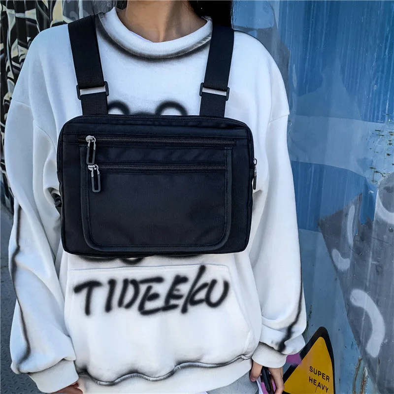 

2021 Новый длина плеча, обхват груди, Rig сумка модная пуля жилет в стиле хип-хоп Уличная поясная сумка унисекс Тактический Crossbody Груди Мешок Kanye