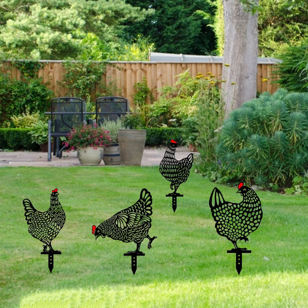 

Animal Silhouette Country Chicken Yard Art Black 5pcs/set Festival Gifts Acrylic For Garden Decorative Stakes