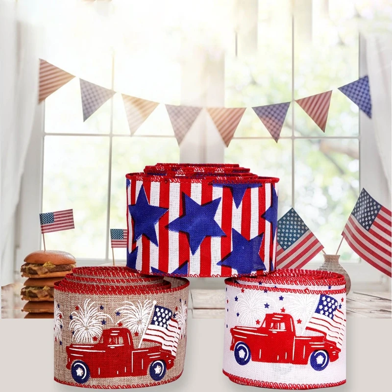 

10m Independence Day Ribbon USA Flag Star Printed Ribbons 4th of July Gift Memorial Day Decorations DIY Crafts