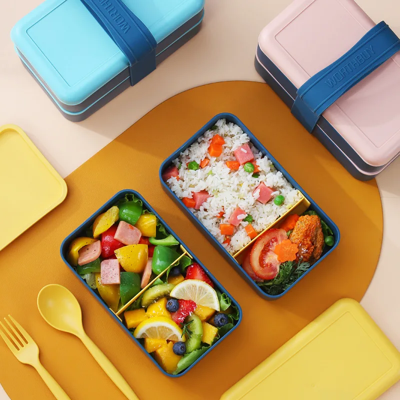 

Portable Lunch Box Separated Multi Layer Plastic Bento Box Microwave Heated Bring Cutlery Camping Salad Fruit Food Container Box