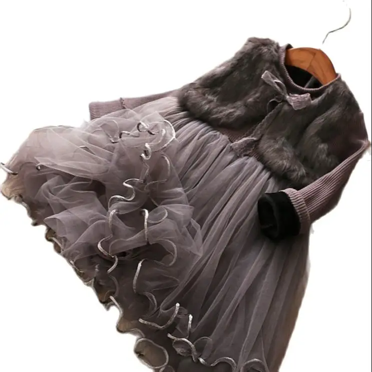 

2021 зимнее плотное теплое платье для девочек с жилетом из искусственного меха детская официальная одежда для фотографии детское платье на д...