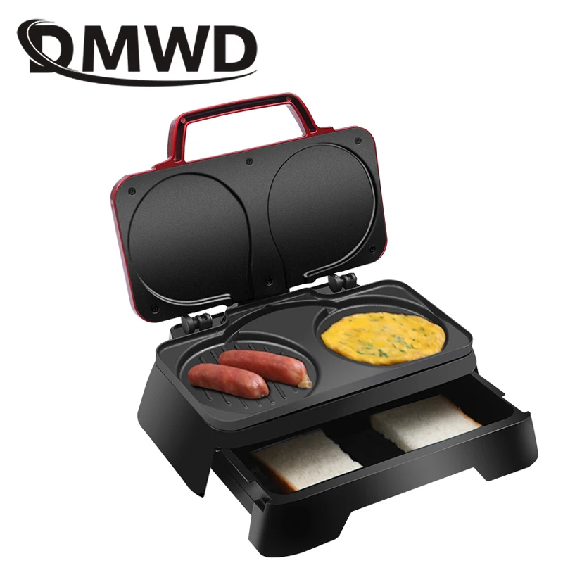 DMWD Электрический вафельница булочки торт Dorayaki 3-в-1 машина для завтрака бытовой Яичница сэндвич тостер Креп гриль ЕС и США