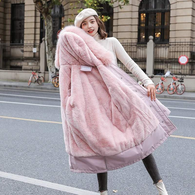

ISENMAL Winter Jacket For Women 2020 Latest Style Fake Fur Female Coats Warm Lining Woman Winter Coat Hooded Women Parkas Long