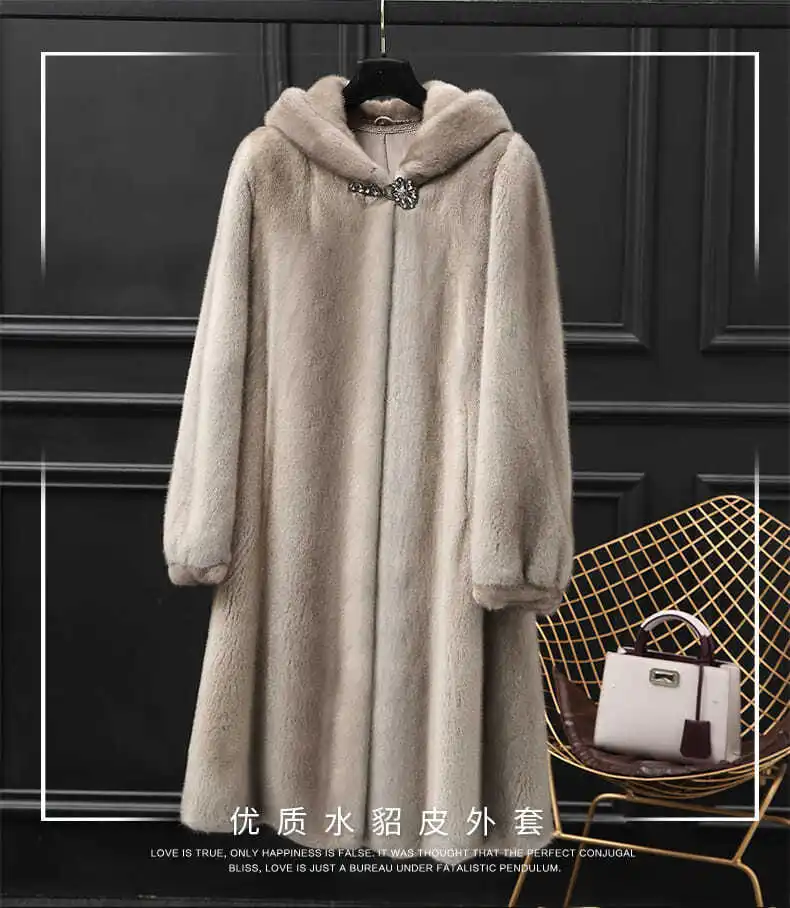 

2020 new winter imported velvet mink fur coat mink coat female Korean version of whole mink super long knee