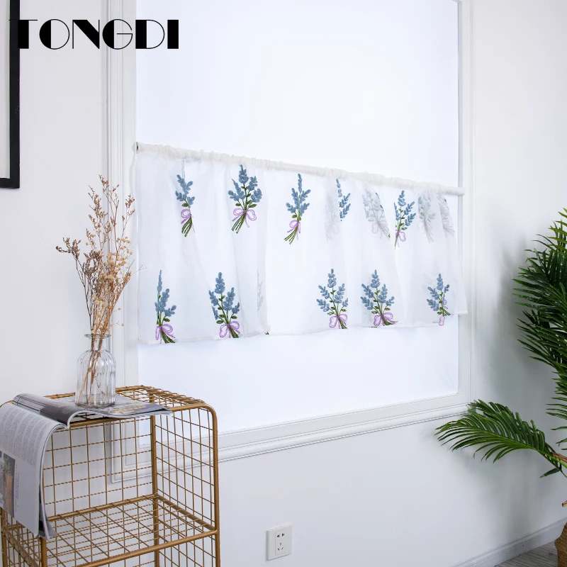 Домашние кухонные шторы TONGDI короткие ярусы Мультяшные Цветочные вышитые белые