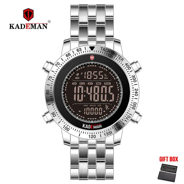 Silver KADEMAN, роскошные Брендовые мужские часы, военные спортивные часы, мужские цифровые часы, полностью стальные водонепроницаемые наручные часы, relogio masculino - Цвет: Silver