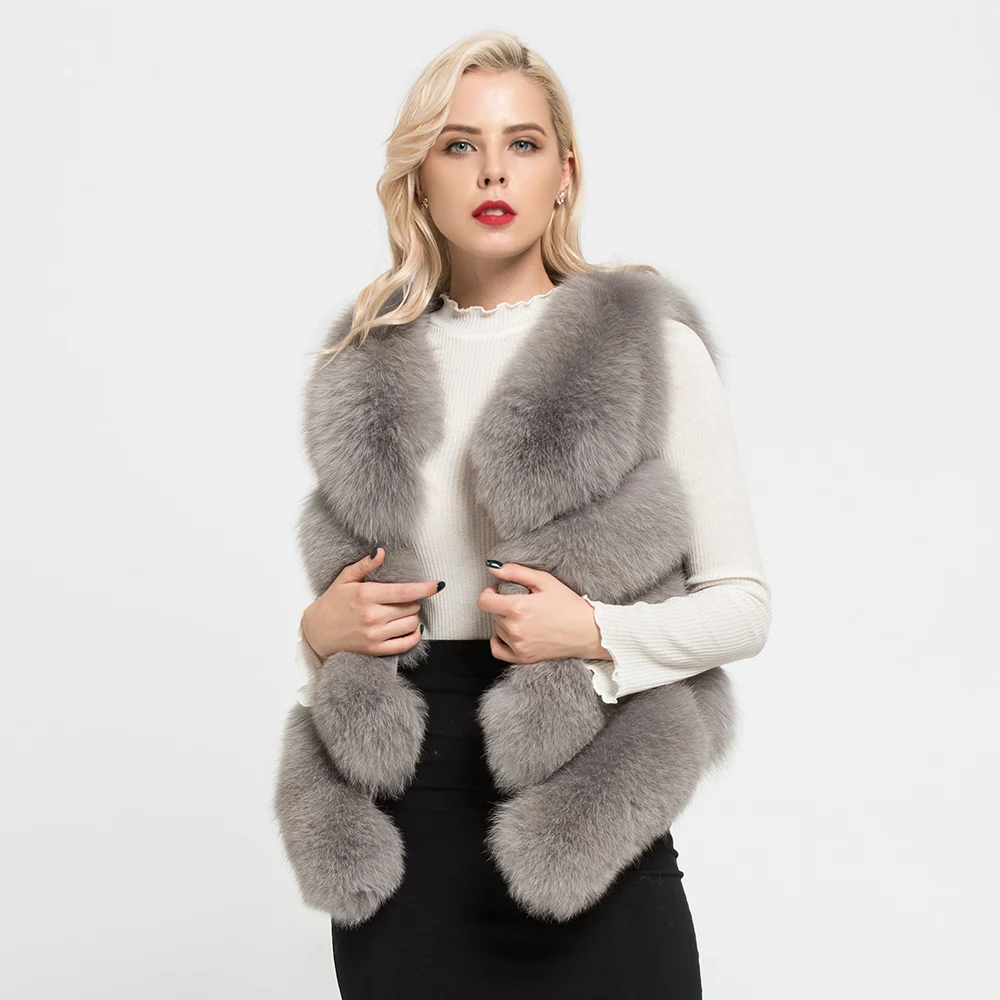 Jancoco Max 12 цветов Топ мягкий толстый натуральный Лисий мех жилет 4 ряда Женская Зимняя мода натуральный меховой жилет короткая куртка новинка S7164