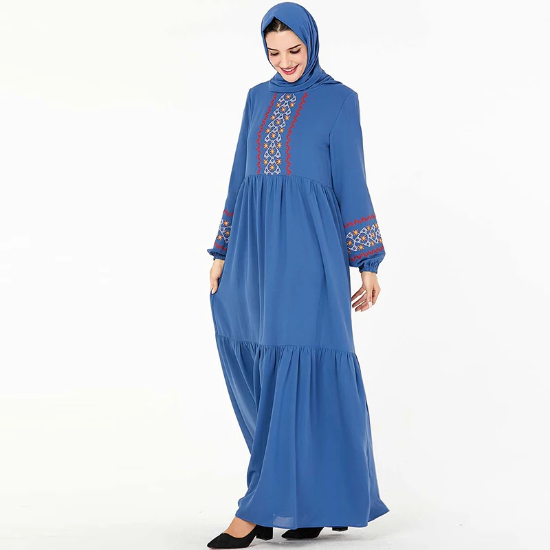 Женское платье кафтан в мусульманском стиле теплое Кафтан синего цвета турецком