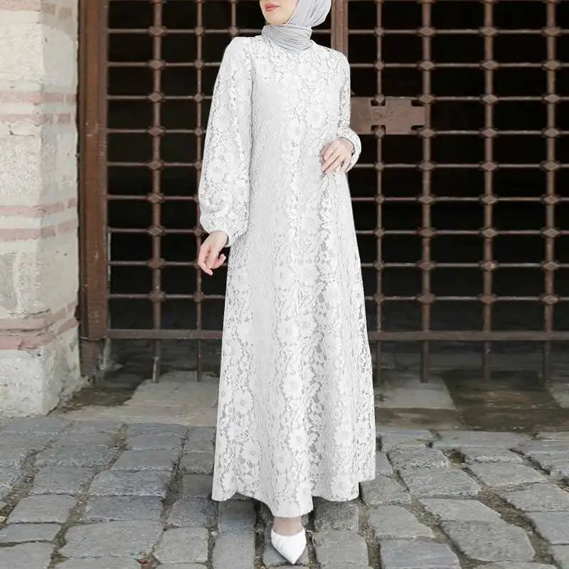 Женское платье-макси с круглым вырезом ZANZEA, модное мусульманское платье-Кафтан с длинным рукавом и цветочным принтом, длинное Повседневное ...