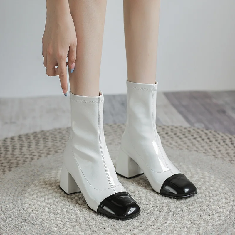 

LAASIMI Mixed Colors British Style Women Stretch Mary Janes Boots Ladies Winter Zipper Boot Shoes Woman Botas De Mujer 2021 New