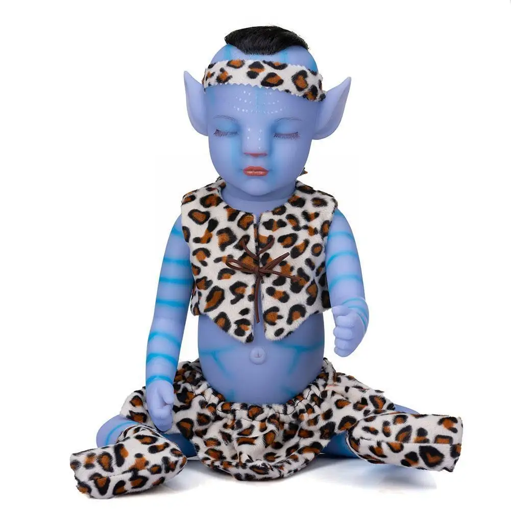 

20 Inch 55cm Full Silicone Alien Dolls With Leopard Newborn Baby Rebirth Dress Skin Gifts Closed For Kids Eyes C5K4