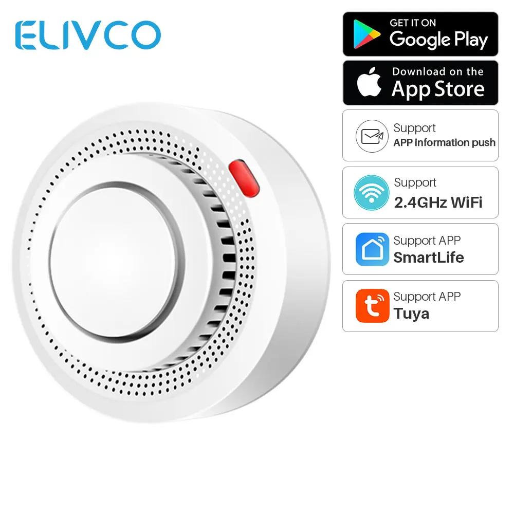 

Tuya Smart Wifi Smoke Detector Wireless Smart Home Safety Alarm System 80db Independent Fire Sensor Works With Smart Life APP