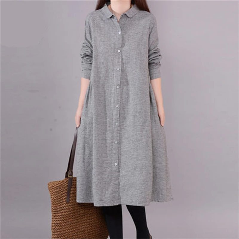 

Autumn Lapel Women Shirt Dresses Plaid Casual Dresses Single Breasted Midi Dresses Loose Vestidos Mujer Fashion Swing Robe Femme